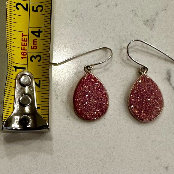 Pink Drusy Teardrop Earrings Sterling Silver - Glitter/Sparkle/Party - Picture 5 of 5